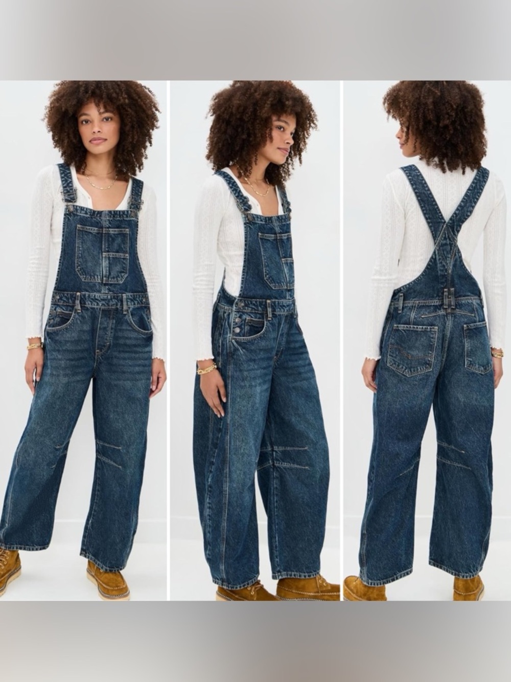 NWOT Free People x We The Free Good Luck Barrel Overalls in Deep End